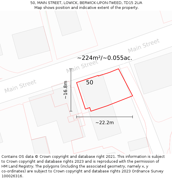 50, MAIN STREET, LOWICK, BERWICK-UPON-TWEED, TD15 2UA: Plot and title map