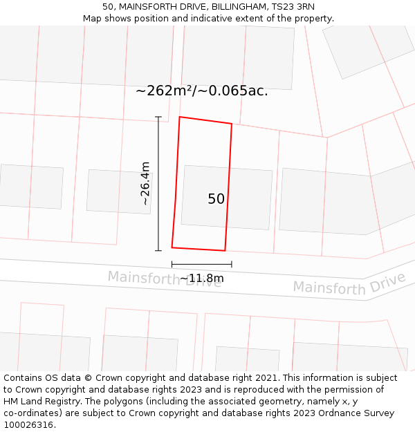 50, MAINSFORTH DRIVE, BILLINGHAM, TS23 3RN: Plot and title map
