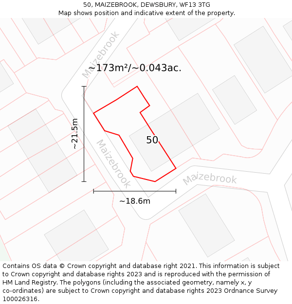 50, MAIZEBROOK, DEWSBURY, WF13 3TG: Plot and title map