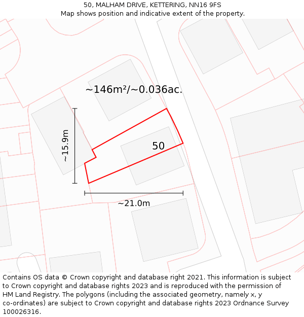 50, MALHAM DRIVE, KETTERING, NN16 9FS: Plot and title map