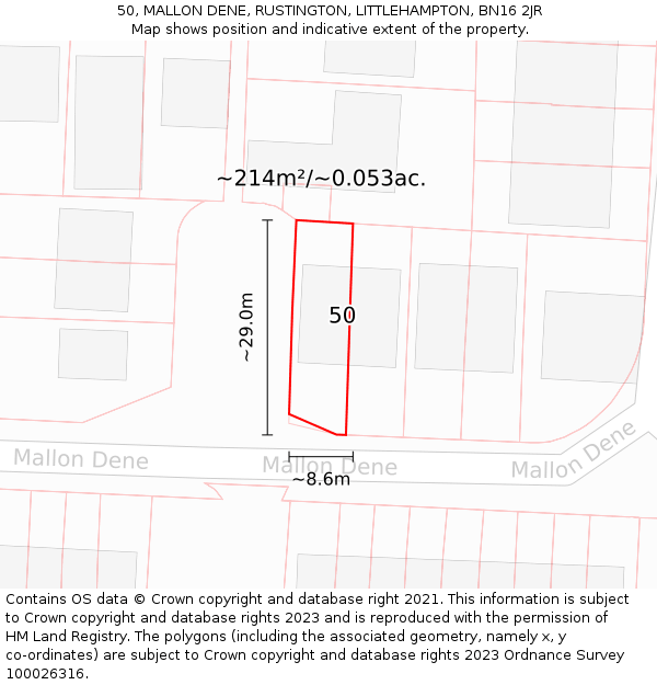 50, MALLON DENE, RUSTINGTON, LITTLEHAMPTON, BN16 2JR: Plot and title map