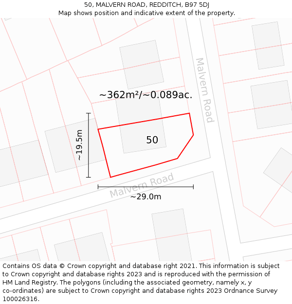 50, MALVERN ROAD, REDDITCH, B97 5DJ: Plot and title map