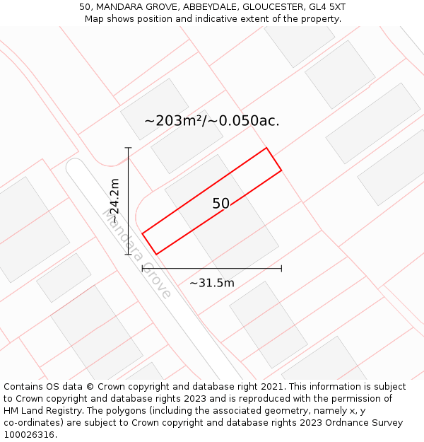 50, MANDARA GROVE, ABBEYDALE, GLOUCESTER, GL4 5XT: Plot and title map