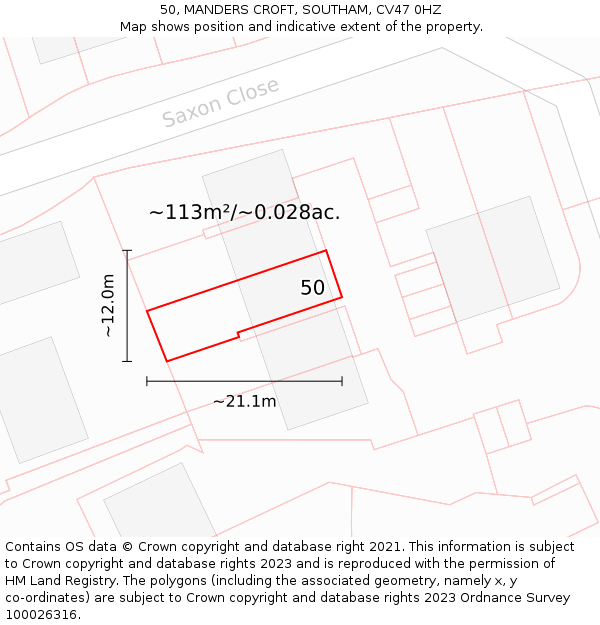 50, MANDERS CROFT, SOUTHAM, CV47 0HZ: Plot and title map