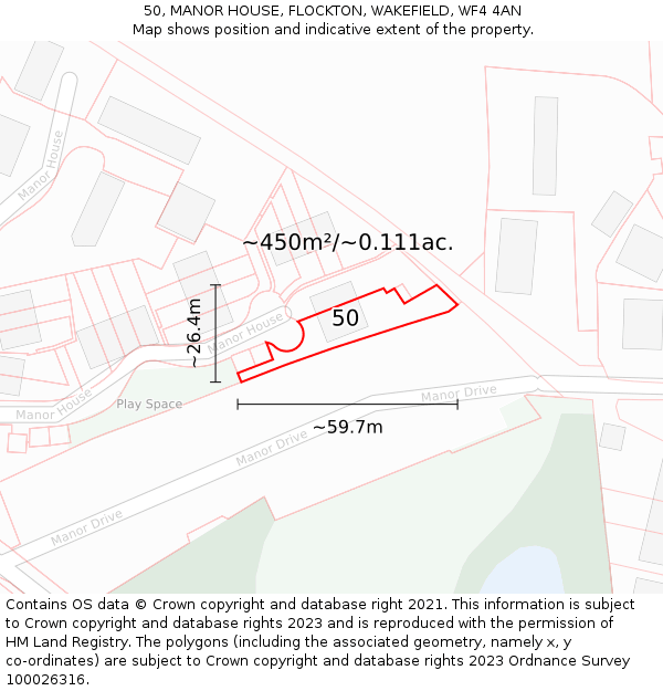 50, MANOR HOUSE, FLOCKTON, WAKEFIELD, WF4 4AN: Plot and title map