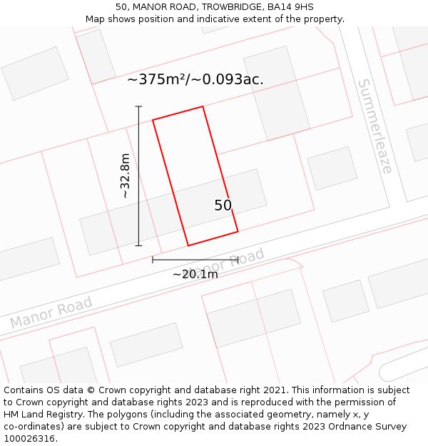 50, MANOR ROAD, TROWBRIDGE, BA14 9HS: Plot and title map