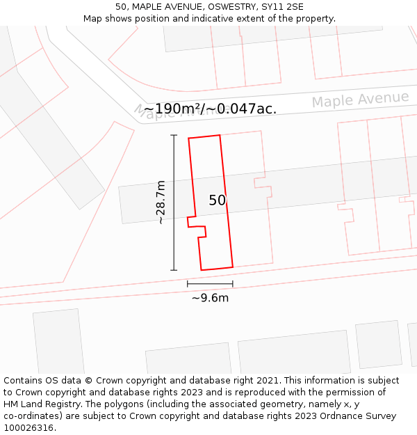 50, MAPLE AVENUE, OSWESTRY, SY11 2SE: Plot and title map