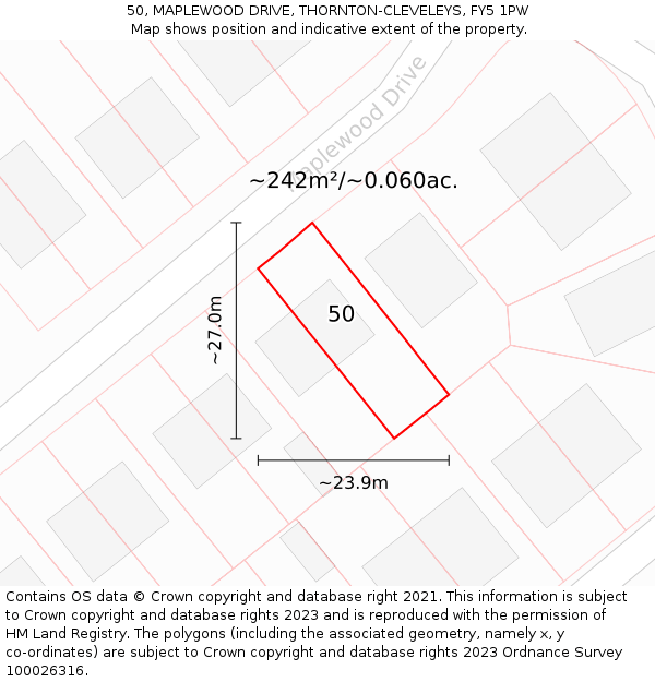 50, MAPLEWOOD DRIVE, THORNTON-CLEVELEYS, FY5 1PW: Plot and title map