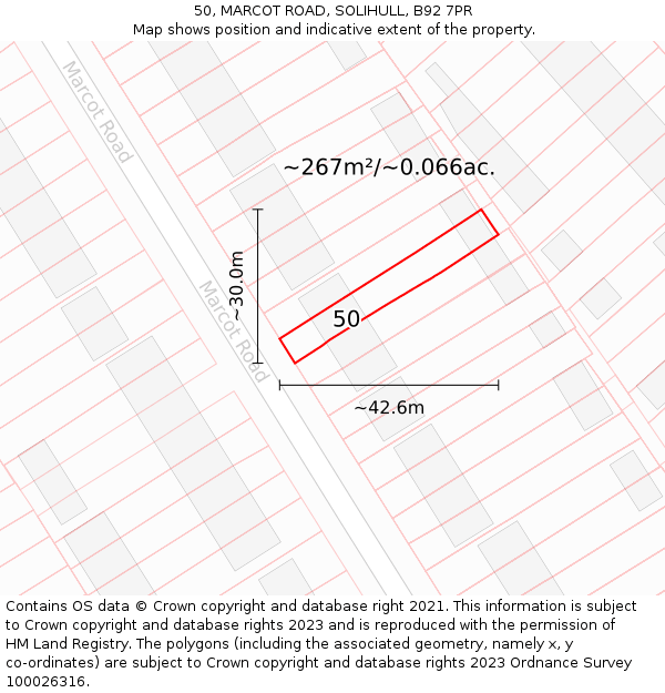 50, MARCOT ROAD, SOLIHULL, B92 7PR: Plot and title map