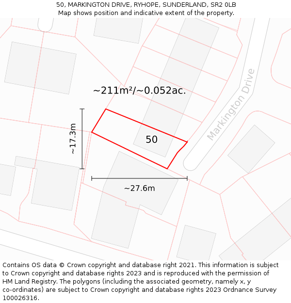 50, MARKINGTON DRIVE, RYHOPE, SUNDERLAND, SR2 0LB: Plot and title map