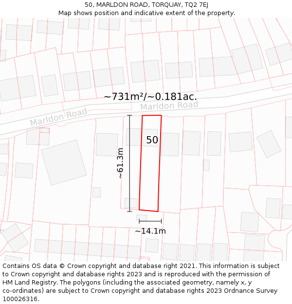50, MARLDON ROAD, TORQUAY, TQ2 7EJ: Plot and title map