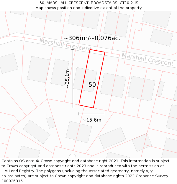 50, MARSHALL CRESCENT, BROADSTAIRS, CT10 2HS: Plot and title map