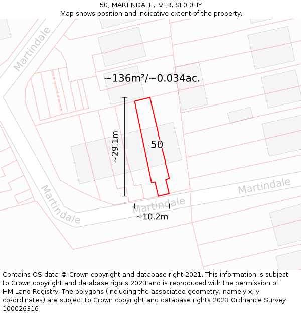 50, MARTINDALE, IVER, SL0 0HY: Plot and title map