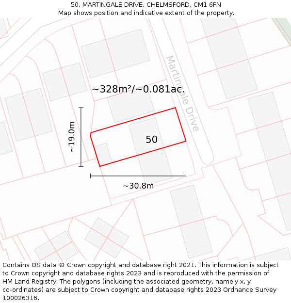 50, MARTINGALE DRIVE, CHELMSFORD, CM1 6FN: Plot and title map