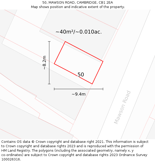 50, MAWSON ROAD, CAMBRIDGE, CB1 2EA: Plot and title map