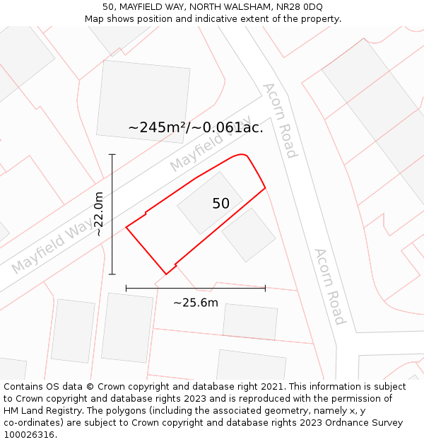 50, MAYFIELD WAY, NORTH WALSHAM, NR28 0DQ: Plot and title map
