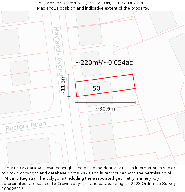 50, MAYLANDS AVENUE, BREASTON, DERBY, DE72 3EE: Plot and title map