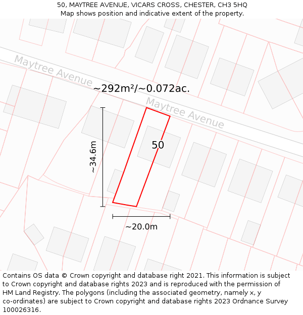 50, MAYTREE AVENUE, VICARS CROSS, CHESTER, CH3 5HQ: Plot and title map