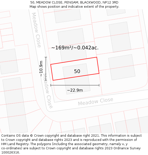 50, MEADOW CLOSE, PENGAM, BLACKWOOD, NP12 3RD: Plot and title map