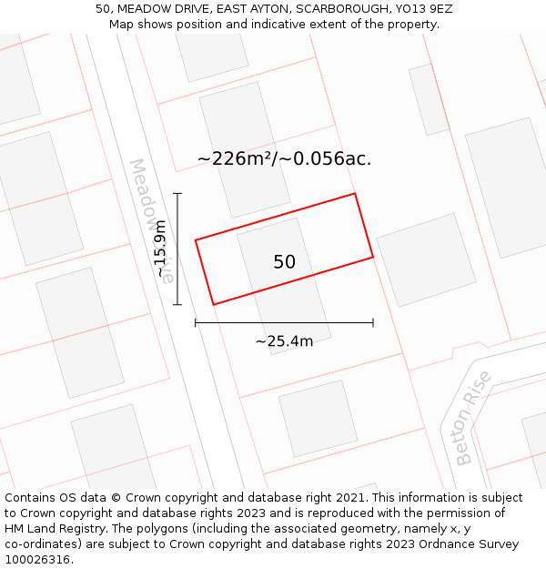 50, MEADOW DRIVE, EAST AYTON, SCARBOROUGH, YO13 9EZ: Plot and title map