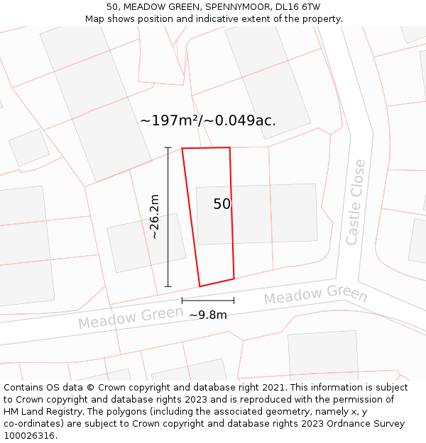 50, MEADOW GREEN, SPENNYMOOR, DL16 6TW: Plot and title map