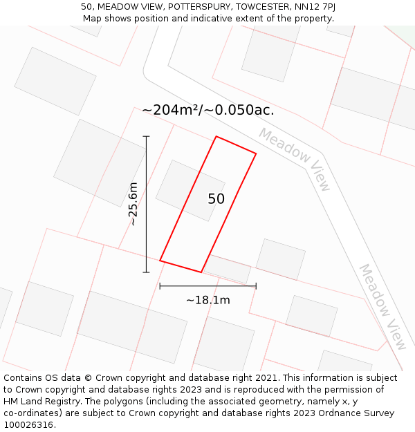 50, MEADOW VIEW, POTTERSPURY, TOWCESTER, NN12 7PJ: Plot and title map