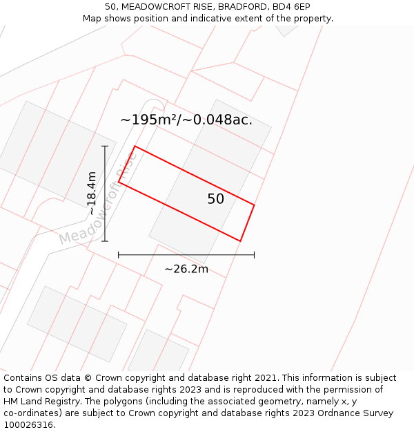 50, MEADOWCROFT RISE, BRADFORD, BD4 6EP: Plot and title map