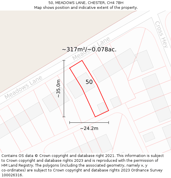 50, MEADOWS LANE, CHESTER, CH4 7BH: Plot and title map