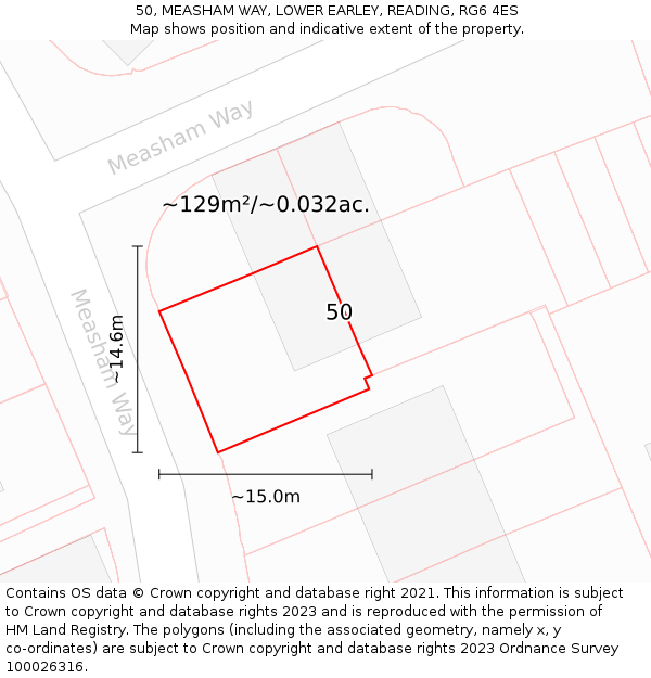 50, MEASHAM WAY, LOWER EARLEY, READING, RG6 4ES: Plot and title map