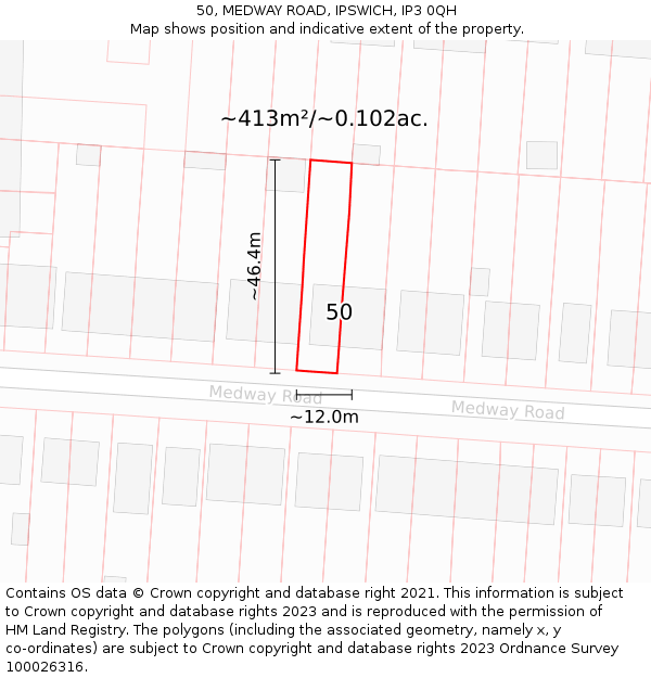 50, MEDWAY ROAD, IPSWICH, IP3 0QH: Plot and title map