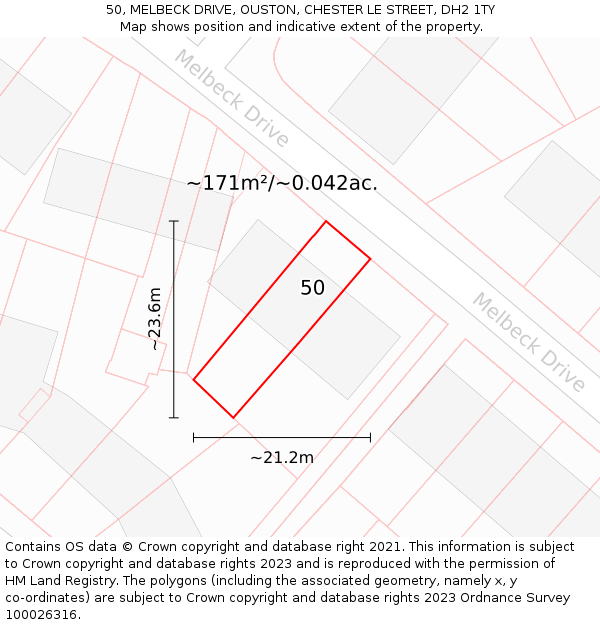 50, MELBECK DRIVE, OUSTON, CHESTER LE STREET, DH2 1TY: Plot and title map