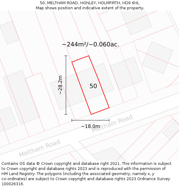 50, MELTHAM ROAD, HONLEY, HOLMFIRTH, HD9 6HL: Plot and title map