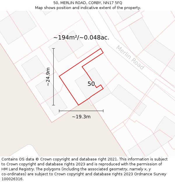 50, MERLIN ROAD, CORBY, NN17 5FQ: Plot and title map