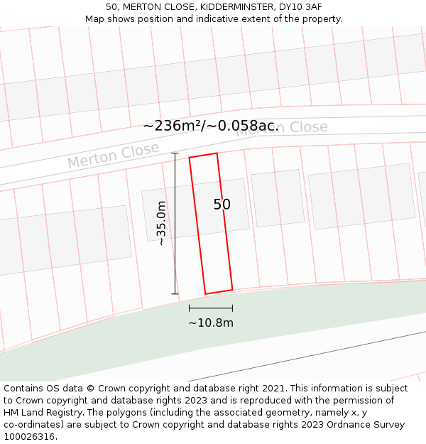 50, MERTON CLOSE, KIDDERMINSTER, DY10 3AF: Plot and title map