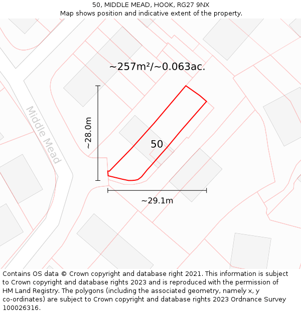 50, MIDDLE MEAD, HOOK, RG27 9NX: Plot and title map