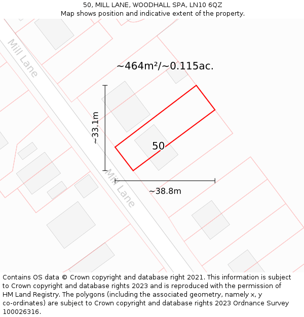 50, MILL LANE, WOODHALL SPA, LN10 6QZ: Plot and title map