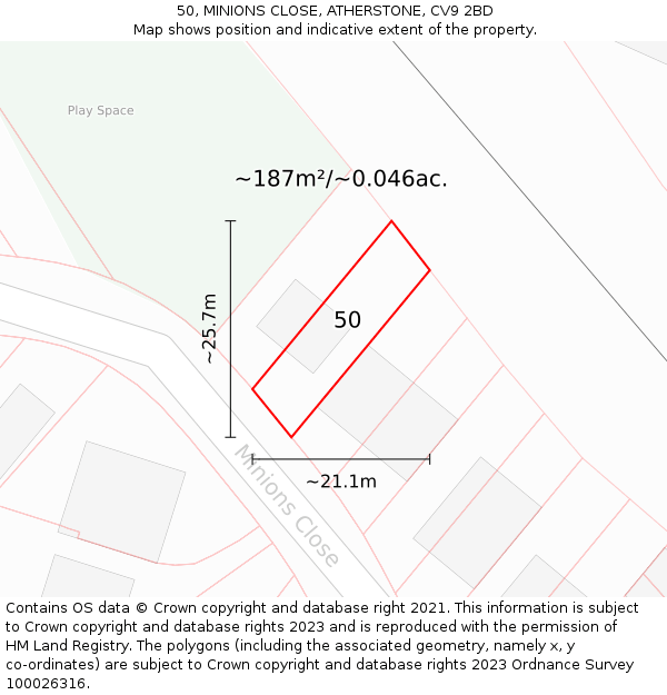 50, MINIONS CLOSE, ATHERSTONE, CV9 2BD: Plot and title map