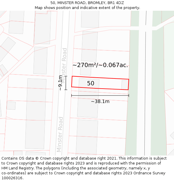 50, MINSTER ROAD, BROMLEY, BR1 4DZ: Plot and title map