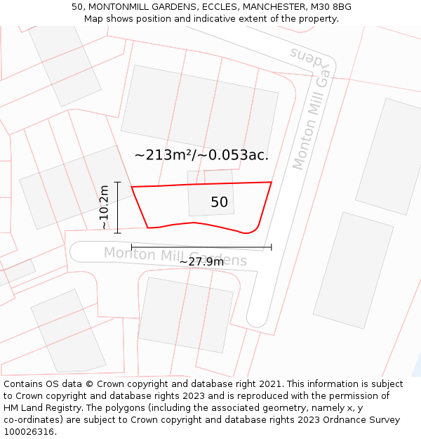 50, MONTONMILL GARDENS, ECCLES, MANCHESTER, M30 8BG: Plot and title map