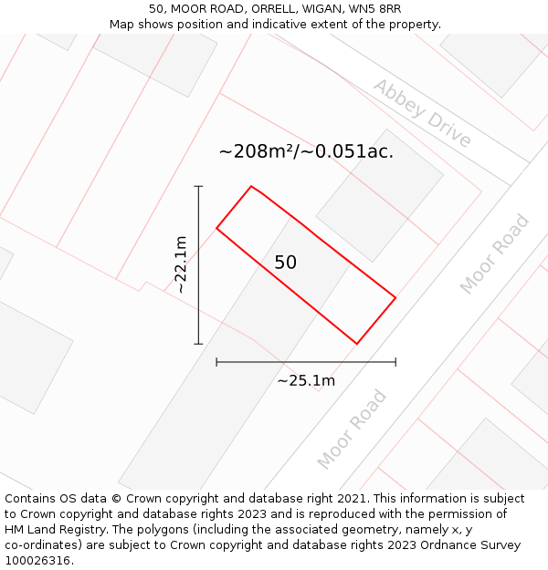 50, MOOR ROAD, ORRELL, WIGAN, WN5 8RR: Plot and title map
