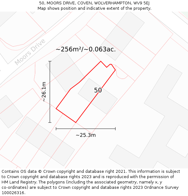 50, MOORS DRIVE, COVEN, WOLVERHAMPTON, WV9 5EJ: Plot and title map