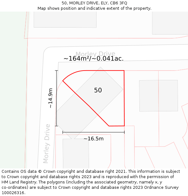 50, MORLEY DRIVE, ELY, CB6 3FQ: Plot and title map