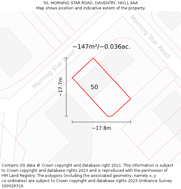 50, MORNING STAR ROAD, DAVENTRY, NN11 9AA: Plot and title map
