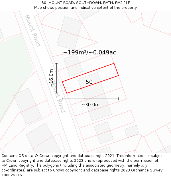 50, MOUNT ROAD, SOUTHDOWN, BATH, BA2 1LF: Plot and title map