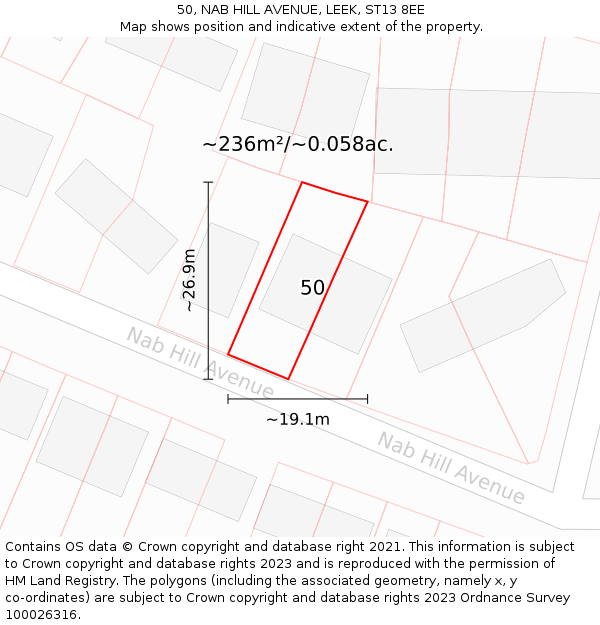 50, NAB HILL AVENUE, LEEK, ST13 8EE: Plot and title map