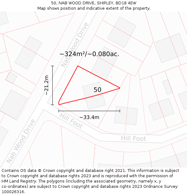 50, NAB WOOD DRIVE, SHIPLEY, BD18 4EW: Plot and title map