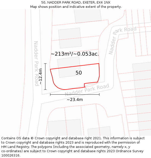 50, NADDER PARK ROAD, EXETER, EX4 1NX: Plot and title map