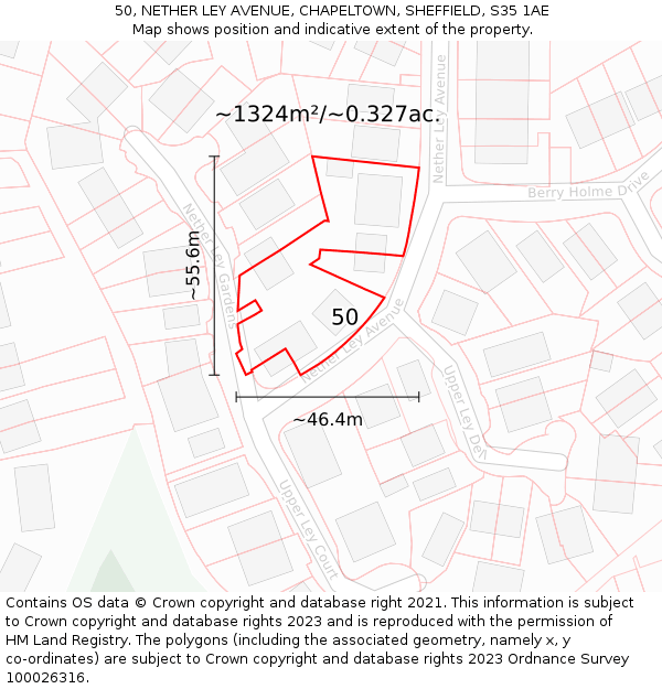50, NETHER LEY AVENUE, CHAPELTOWN, SHEFFIELD, S35 1AE: Plot and title map