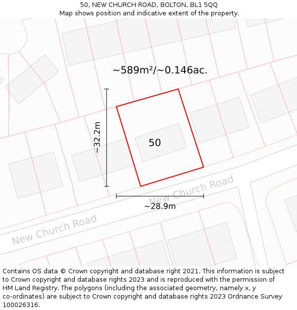 50, NEW CHURCH ROAD, BOLTON, BL1 5QQ: Plot and title map