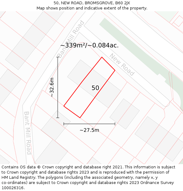 50, NEW ROAD, BROMSGROVE, B60 2JX: Plot and title map